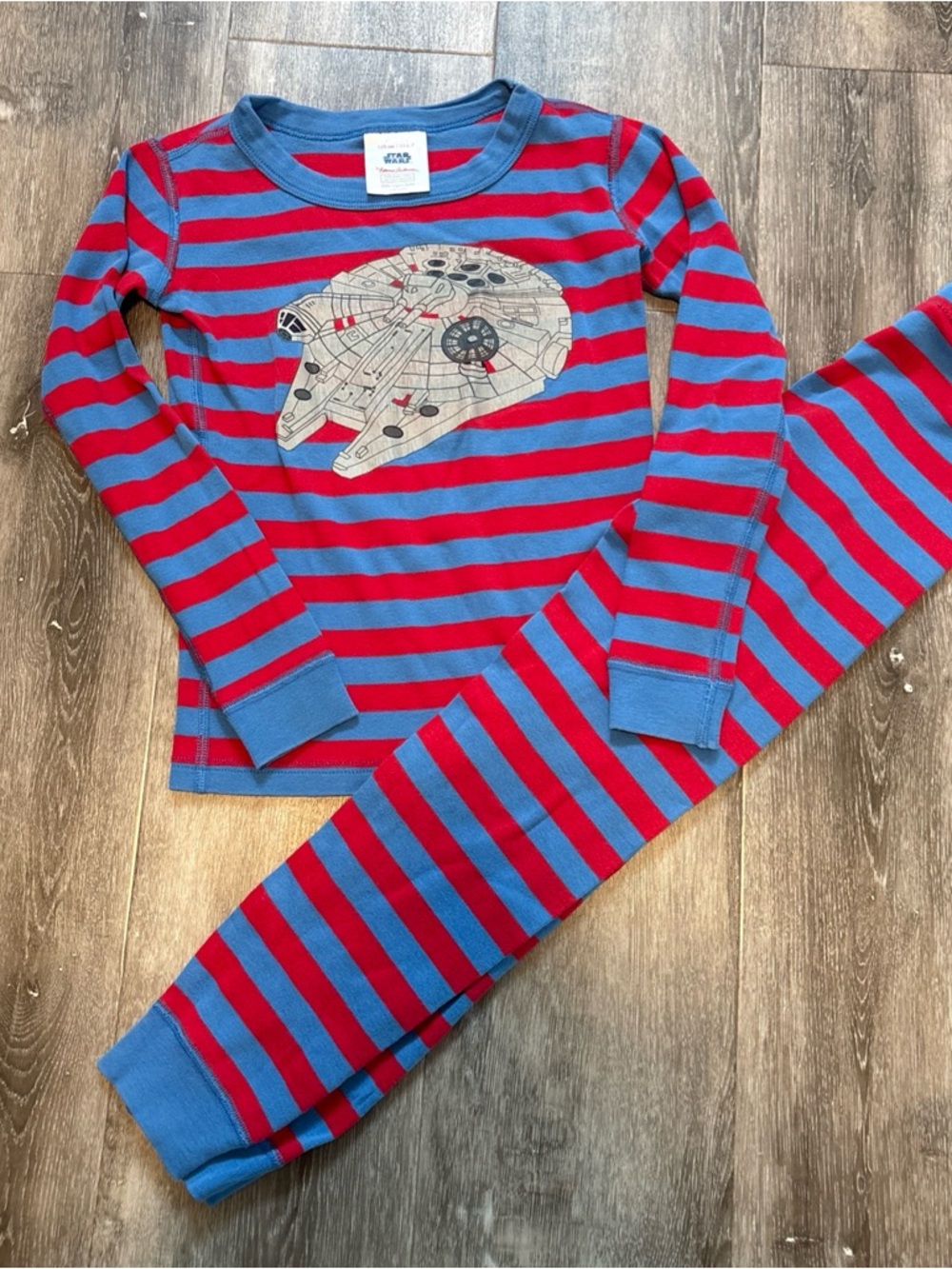 Hanna Andersson Boys Size 6-7 120 Star Wars Striped Pajamas Millennium Falcon